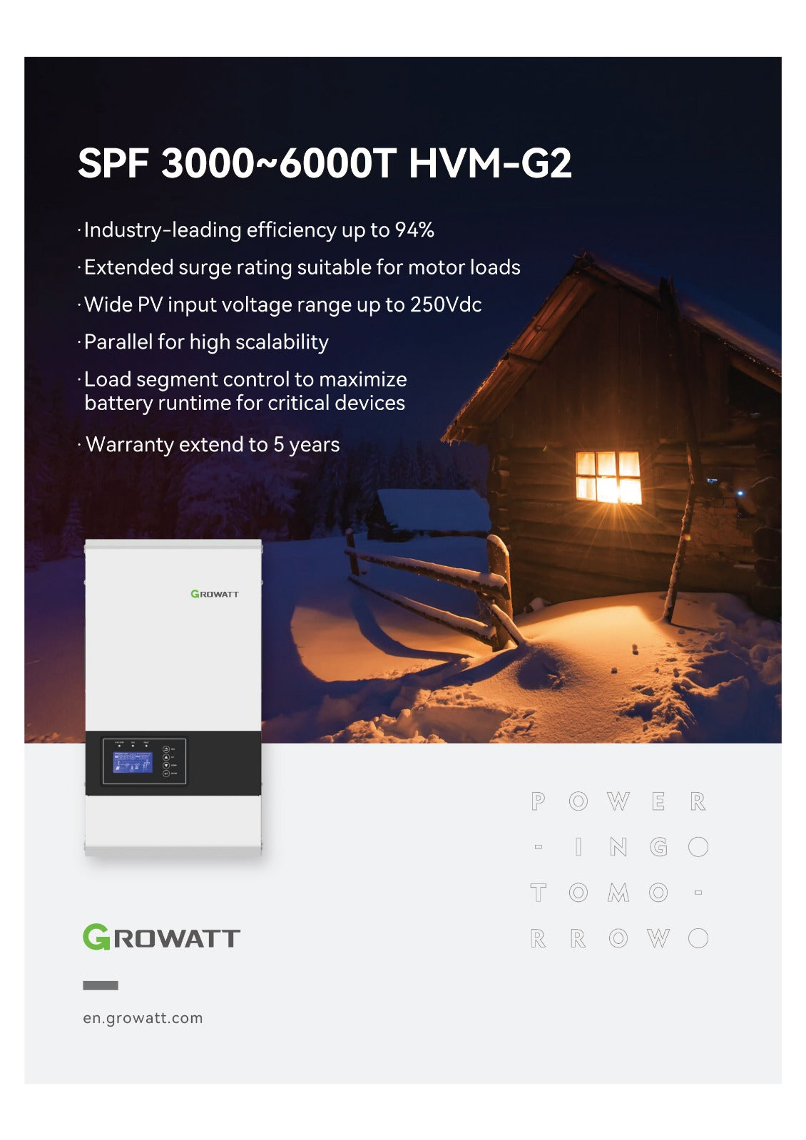 Growatt 3kW Low-Frequency Off-Grid Solar Inverter SPF3000THVMG2