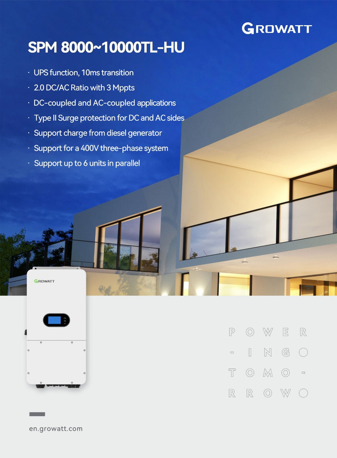 Growatt 10KW On/Off-Grid Hybrid Solar Inverter 48V SPM10000TL-HU IP65